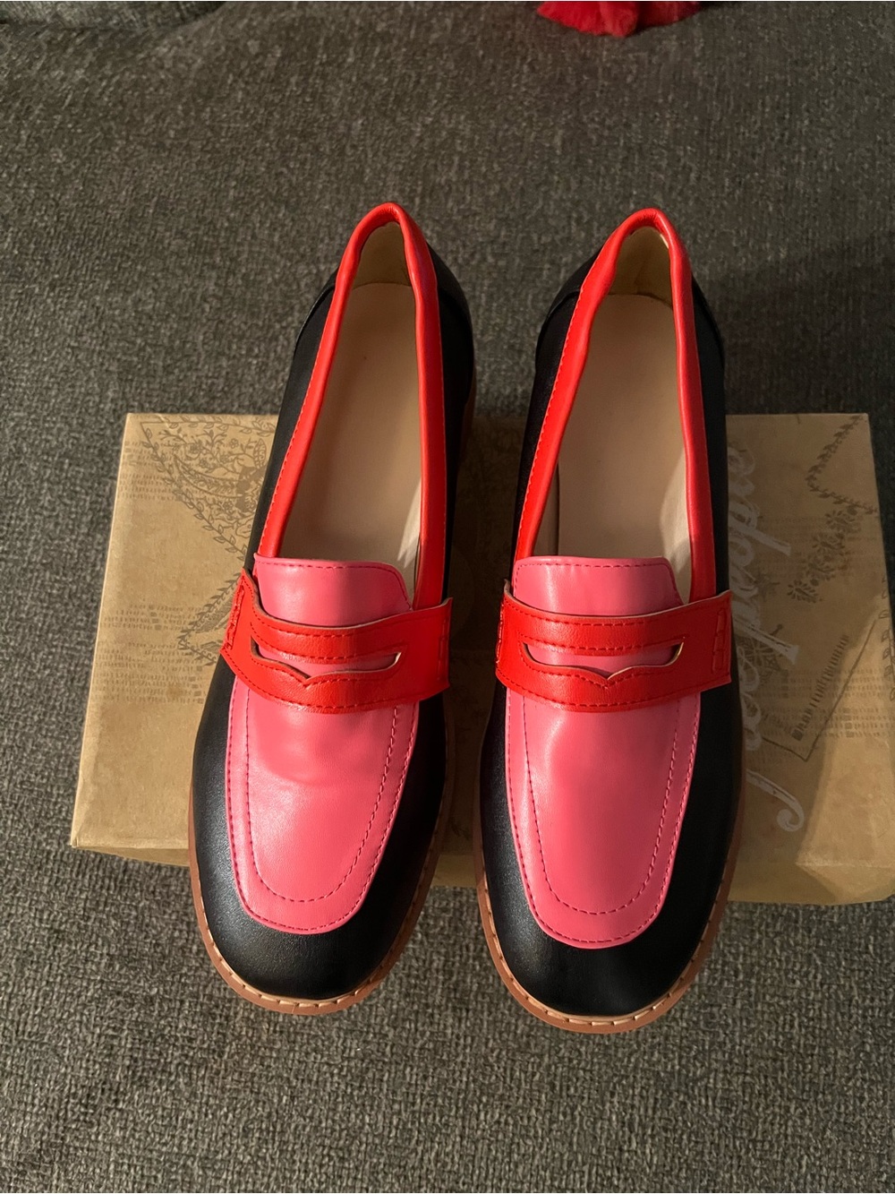 Women’s Two-Tone Pink and Red Leather Penny Loafers
